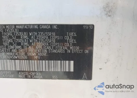 2011 Toyota Rav4 Sport из США, поврежденный, VIN 2T3RF4DV5BW102606